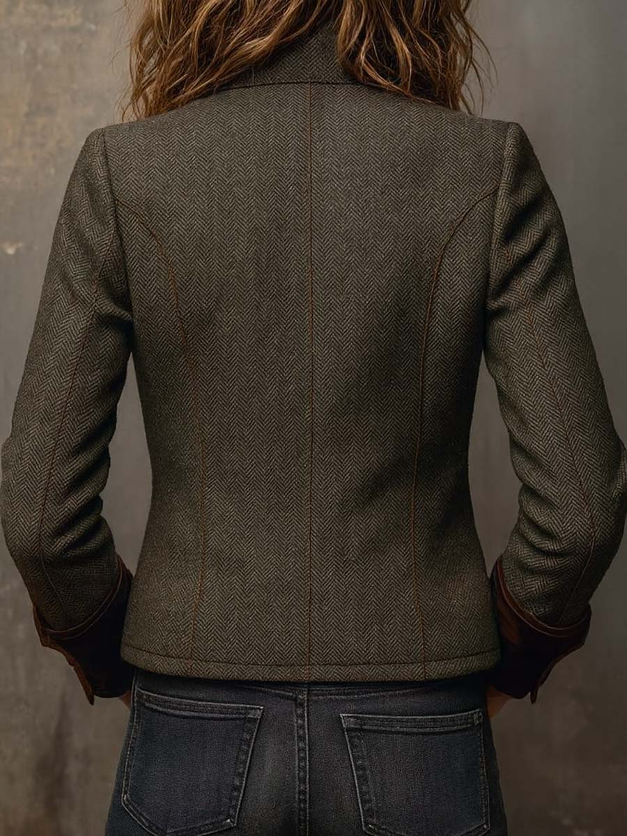 Pastora | Blazer vintage de espiga con elegantes ribetes en contraste