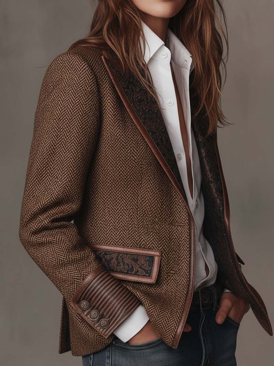 Fuensanta | Blazer elegante con inserciones estampadas efecto espiga
