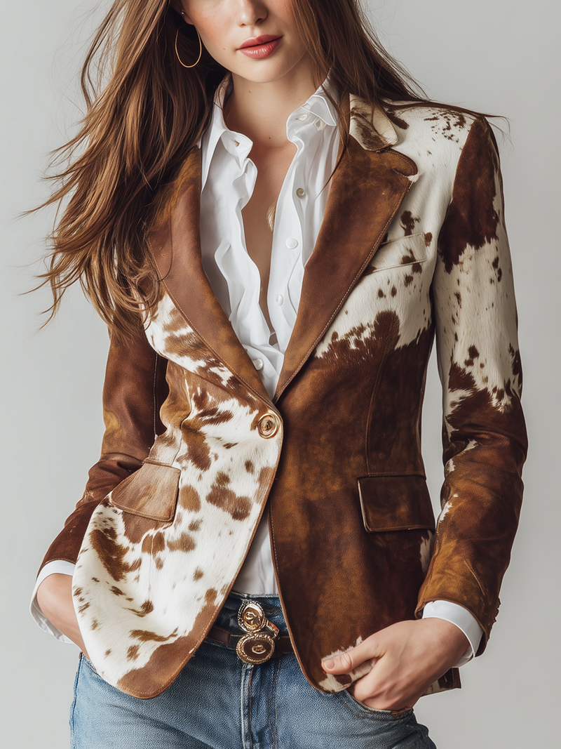 Hortensia | Blazer vintage con elegante estampado de vaca