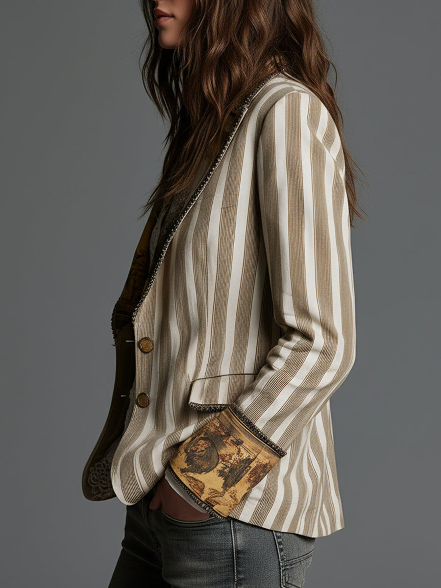 Felisa | Blazer bohemio de rayas con elegante cuello estampado