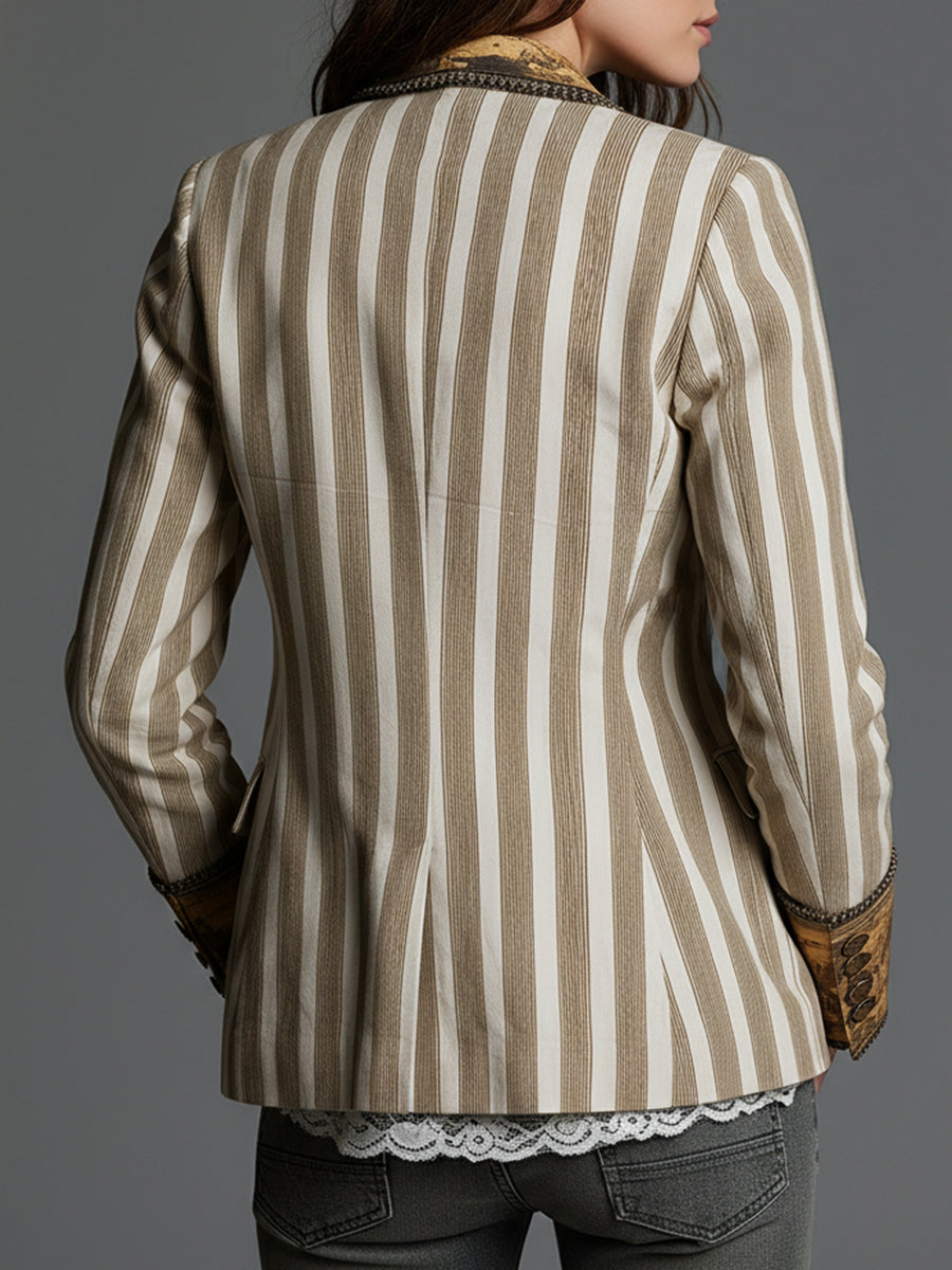 Felisa | Blazer bohemio de rayas con elegante cuello estampado