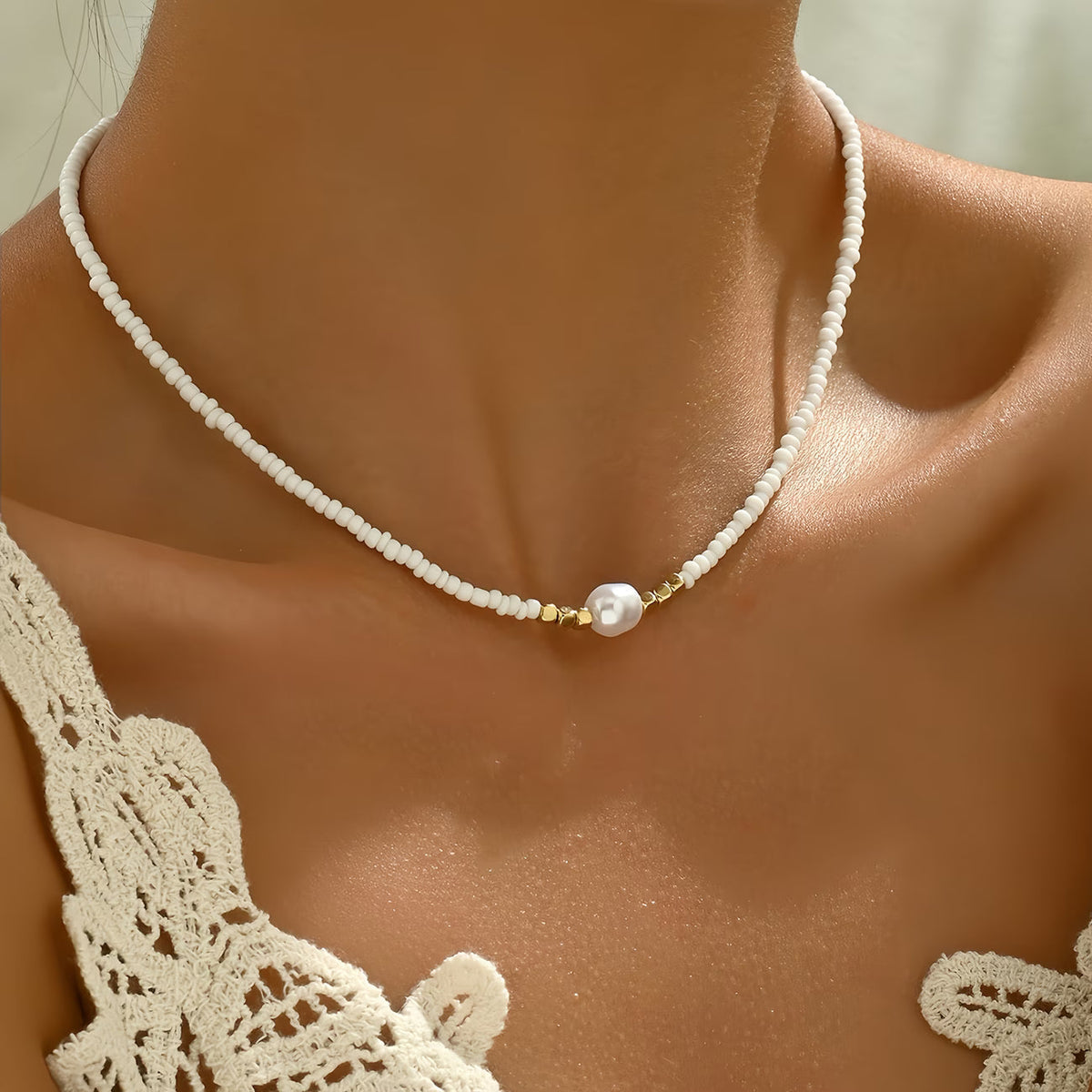 Alicia | Collar fino con turquesa y perlas