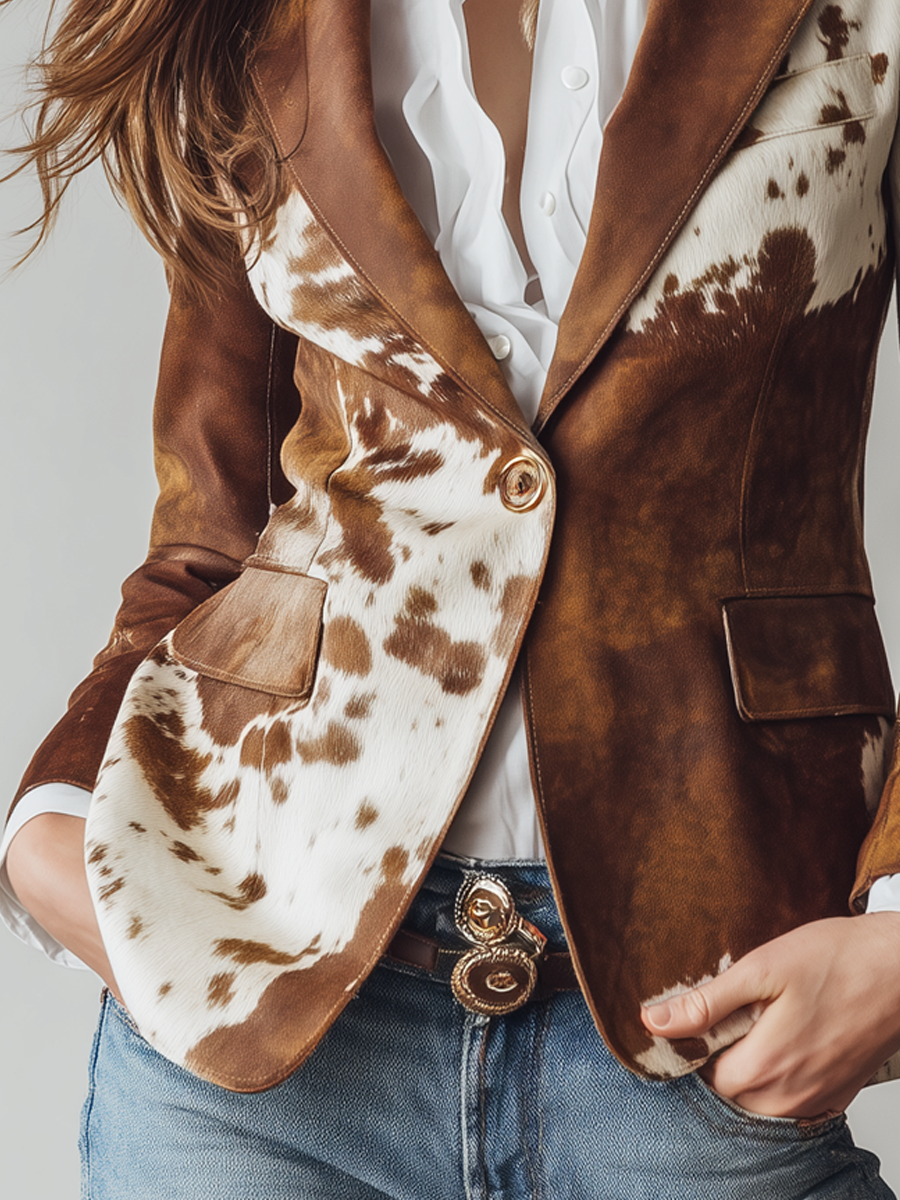 Hortensia | Blazer vintage con elegante estampado de vaca