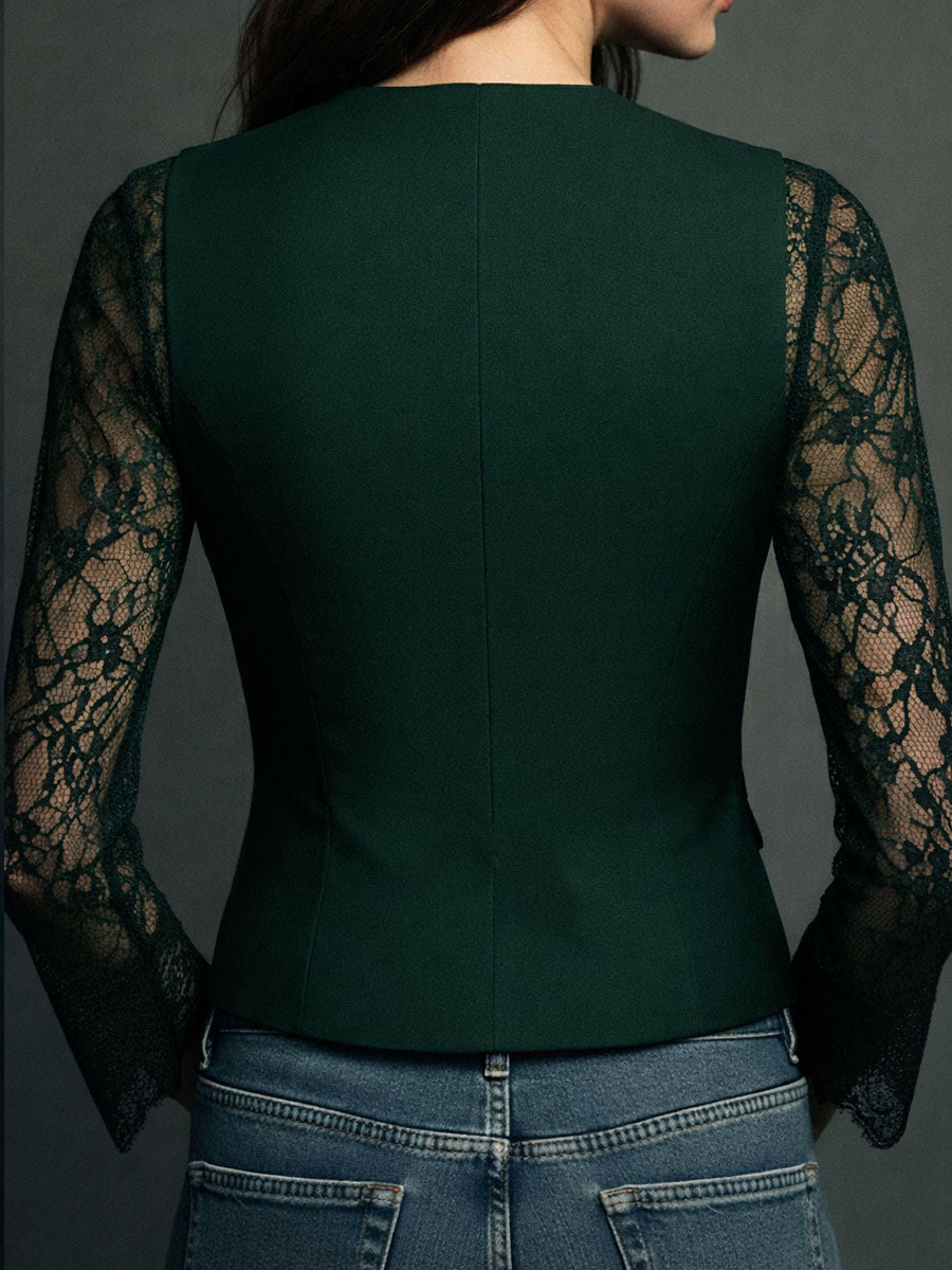 Rebeca | Elegante blazer negro con sofisticadas mangas semitransparentes