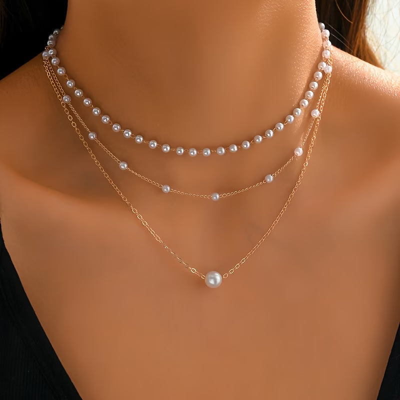 Trinidad | Conjunto de Collares con Tres Capas de Perlas