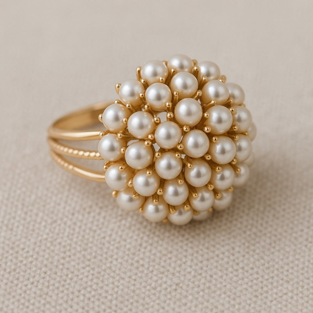 Nieves | Anillo dorado con perla