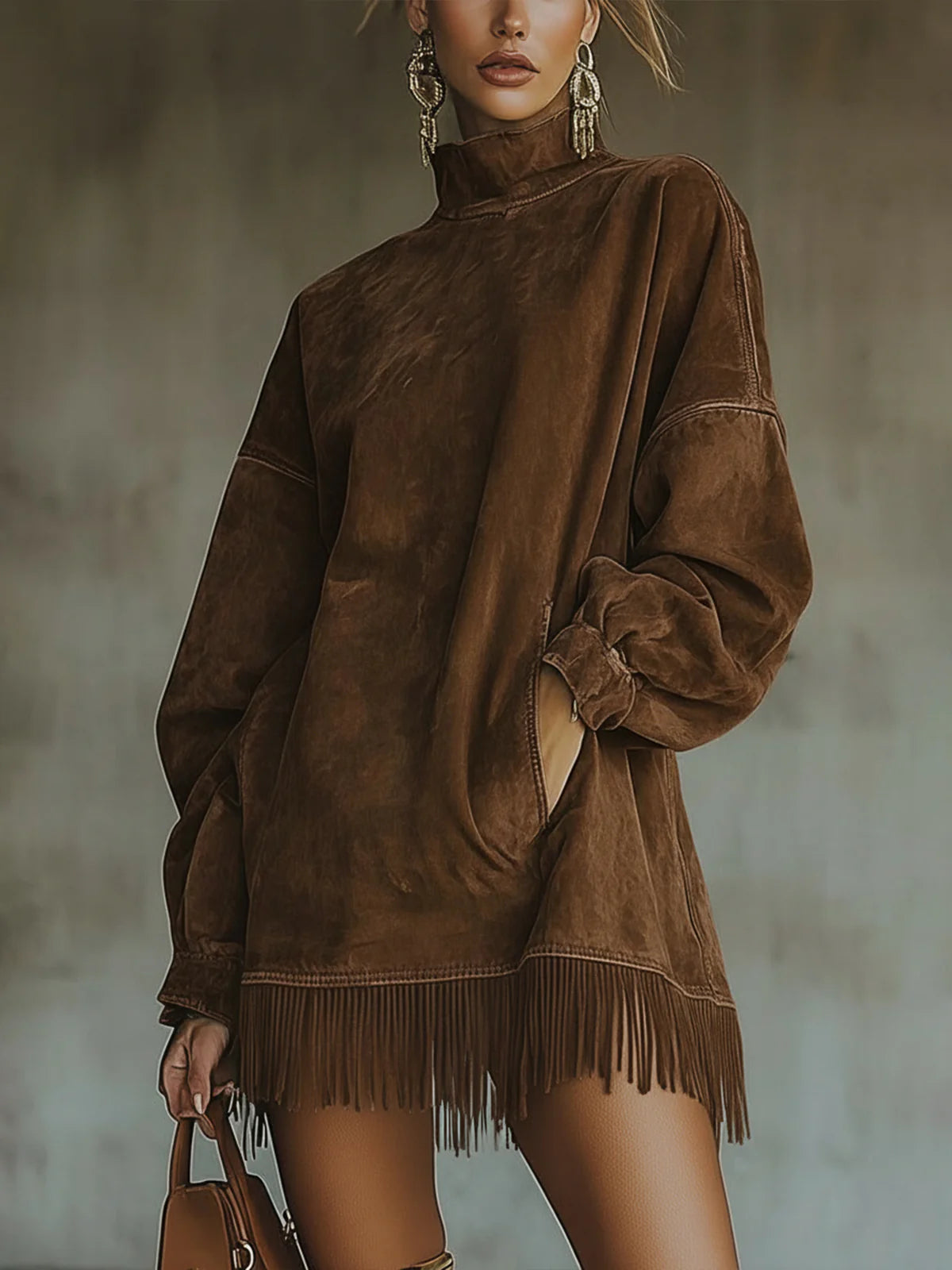 Susana | Vestido de cuello alto con flecos