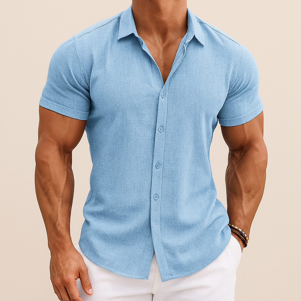Camisa de Lino y Algodón de Manga Corta