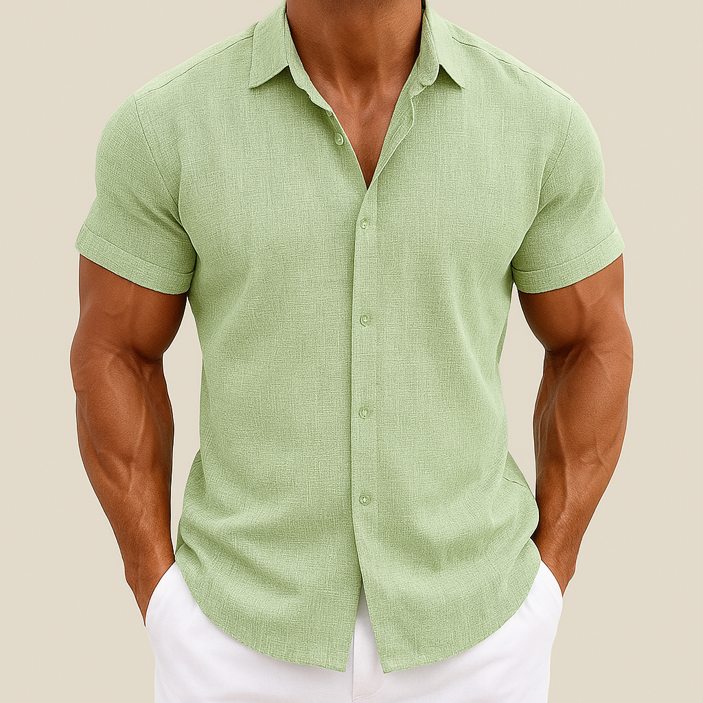Camisa de Lino y Algodón de Manga Corta