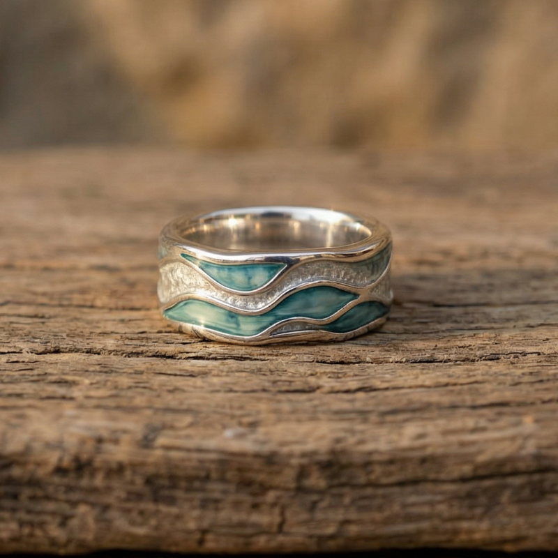 Marisol | Anillo de plata ondulado con turquesa