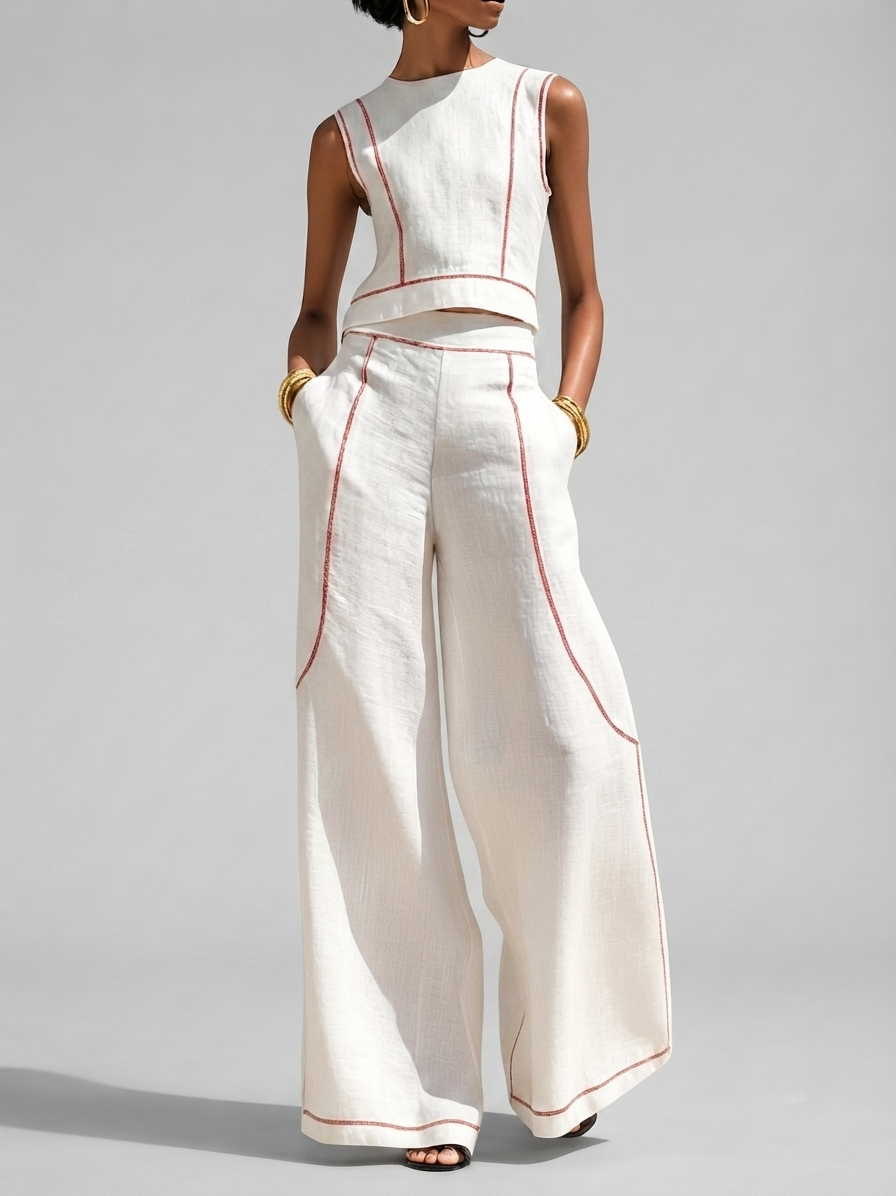 Valeria | Conjunto blanco con top sin mangas y pantalones de pierna ancha