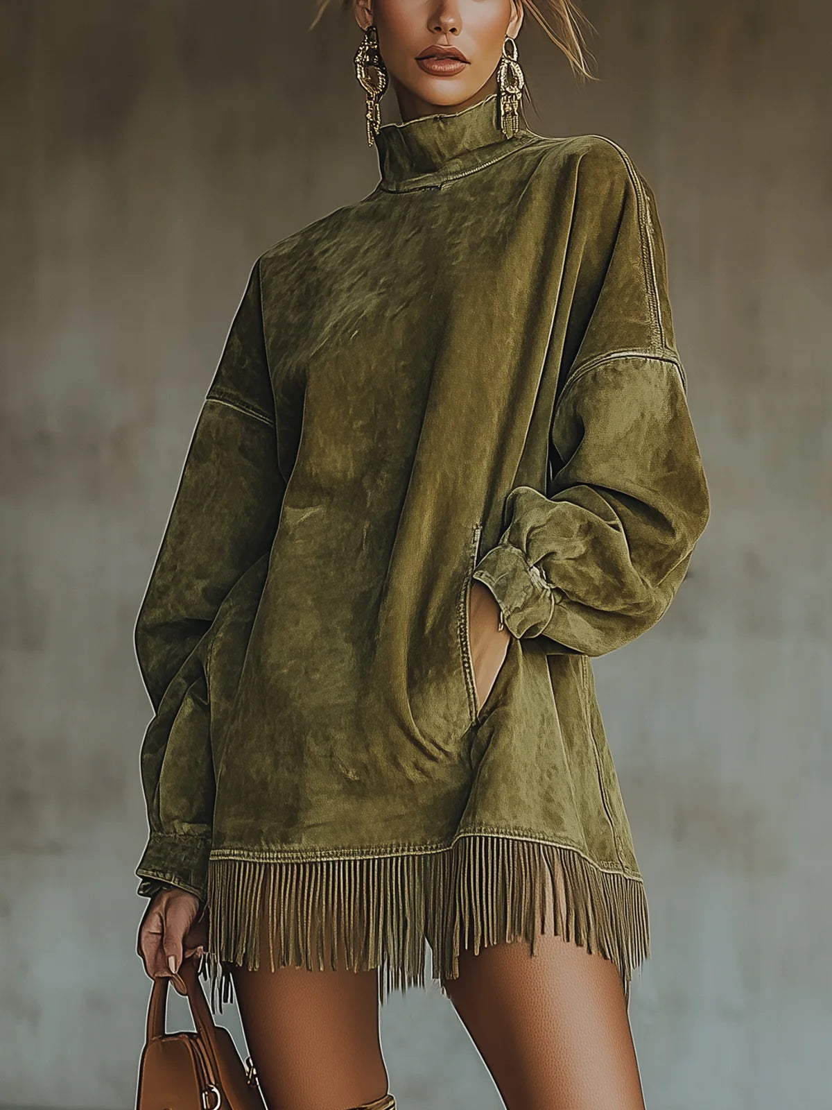 Susana | Vestido de cuello alto con flecos