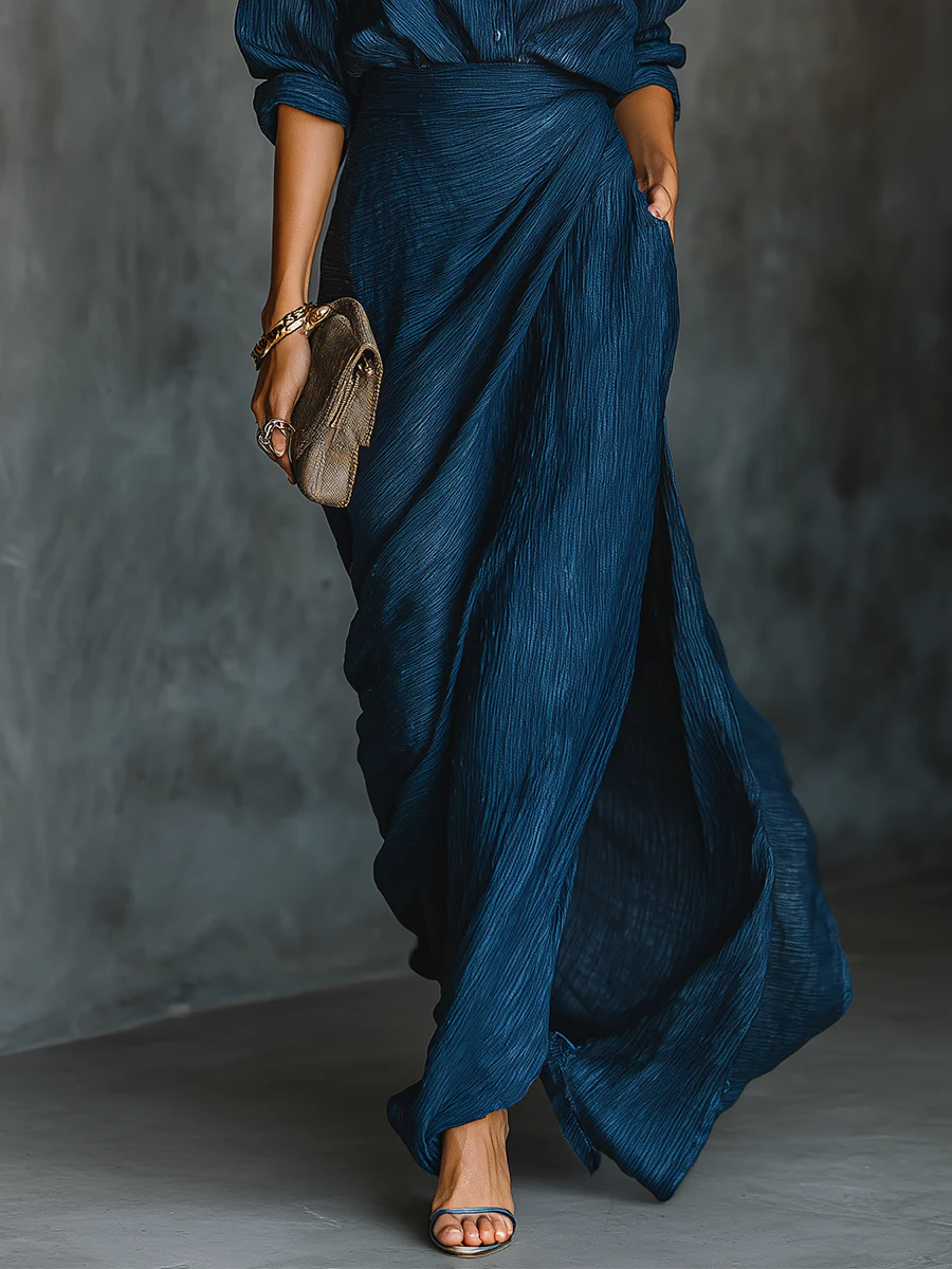 Clara | Conjunto azul de blusa y pantalón ancho