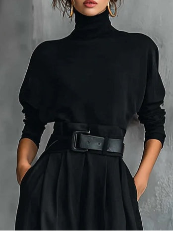 Inés | Conjunto negro de top y pantalón ancho con cinturón