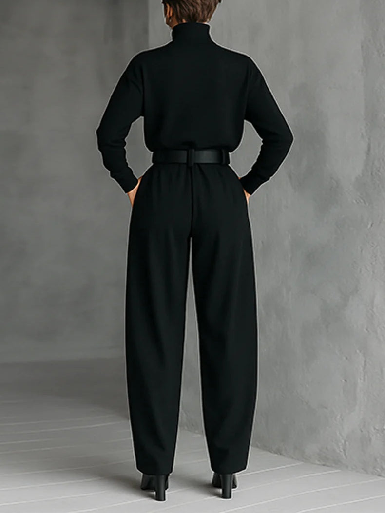 Inés | Conjunto negro de top y pantalón ancho con cinturón