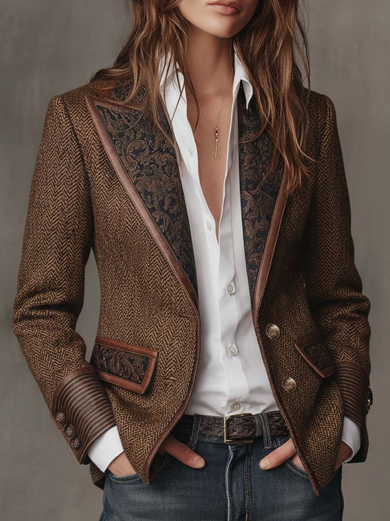 Fuensanta | Blazer elegante con inserciones estampadas efecto espiga