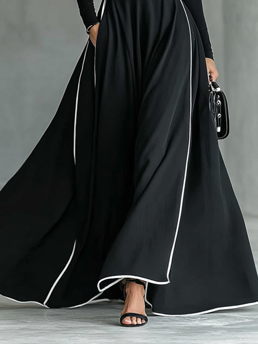 Rocío | Vestido largo de cuello alto con costuras en contraste