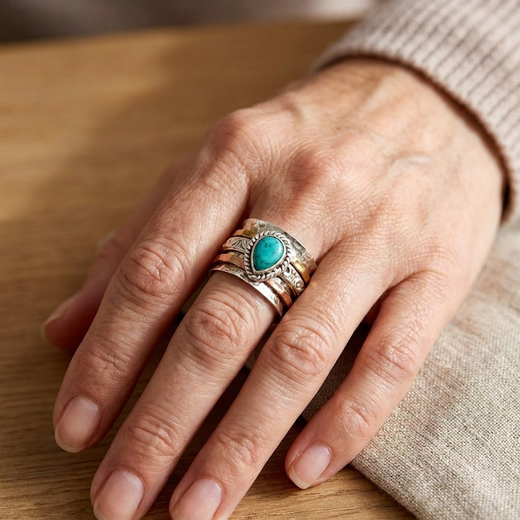 Azahar | Anillo Llamativo con Turquesa Ovalada