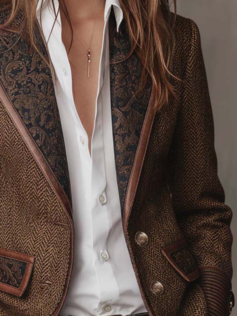 Fuensanta | Blazer elegante con inserciones estampadas efecto espiga