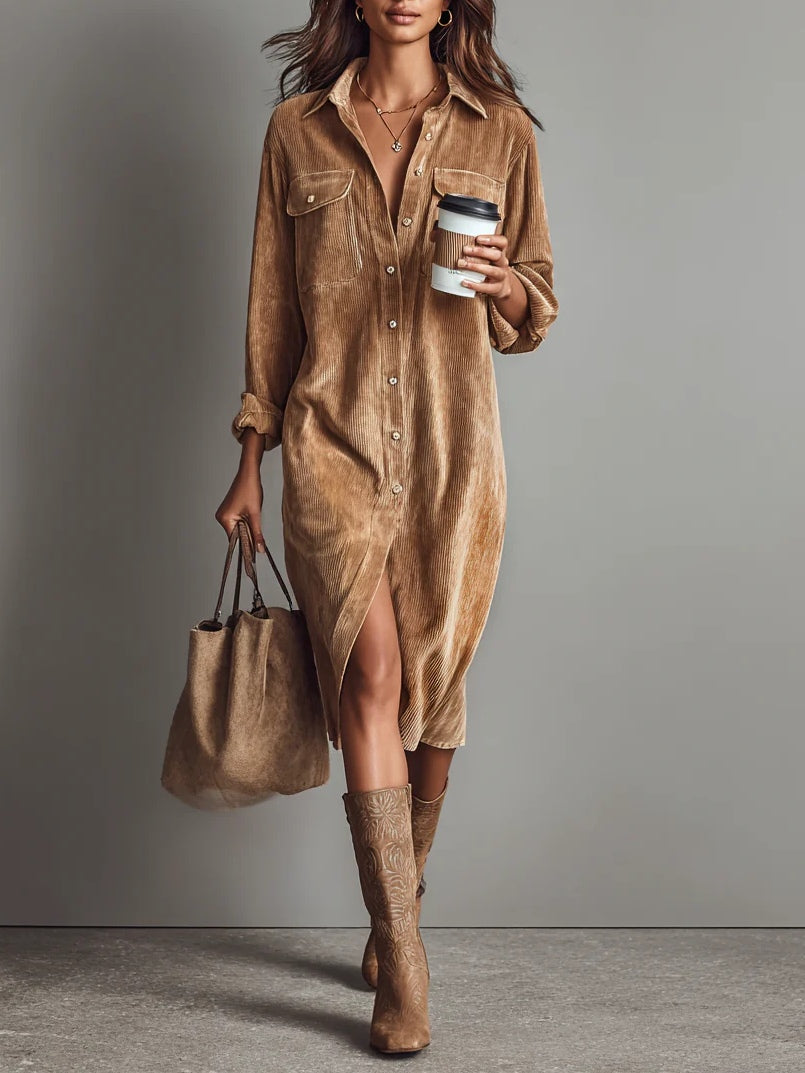 Beatriz | Vestido Midi de Pana con Bolsillos