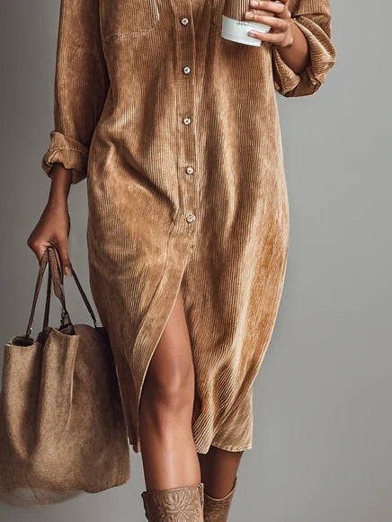 Beatriz | Vestido Midi de Pana con Bolsillos