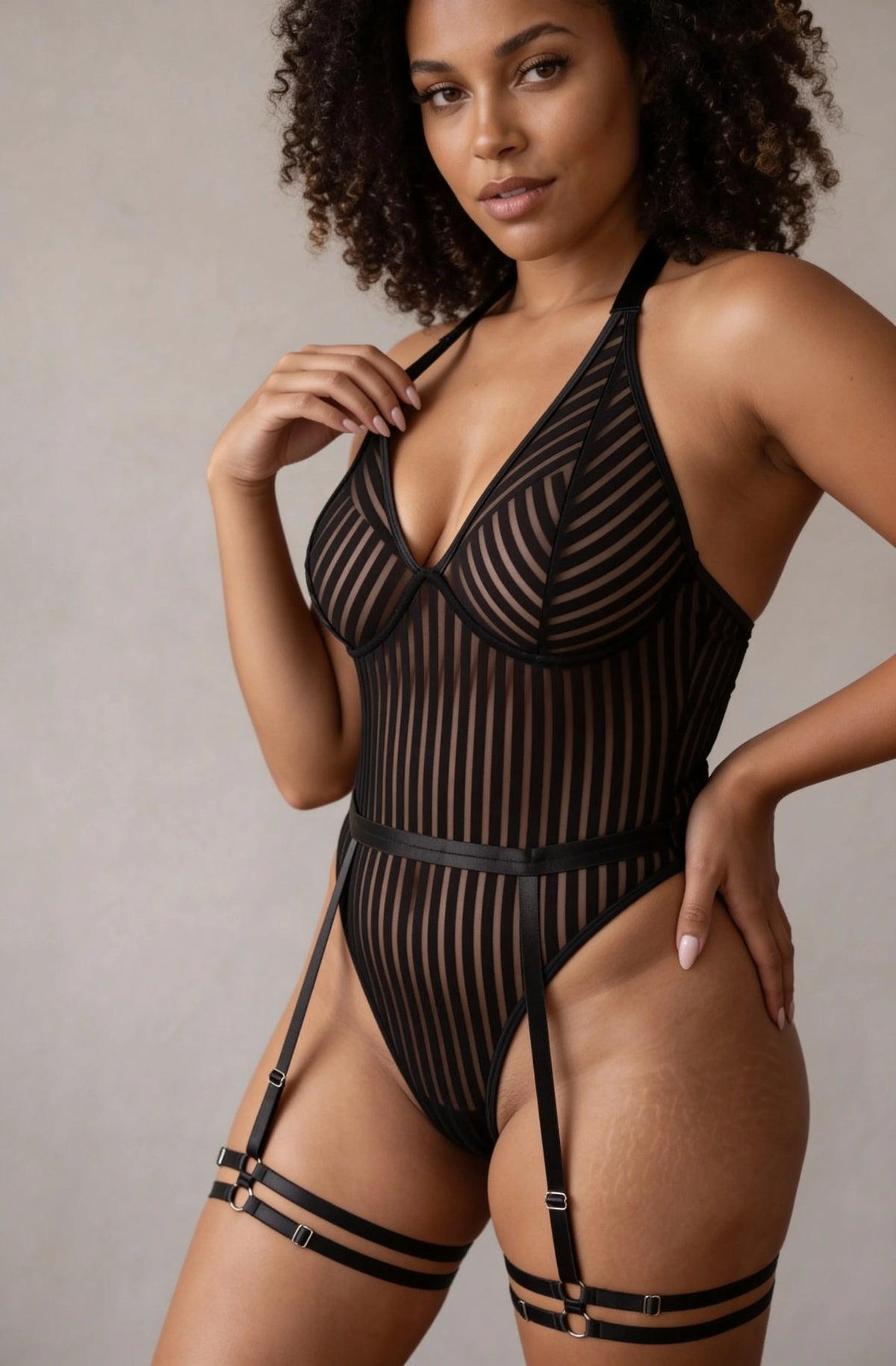 Herminia | Body de Tul con Ligas para los Muslos