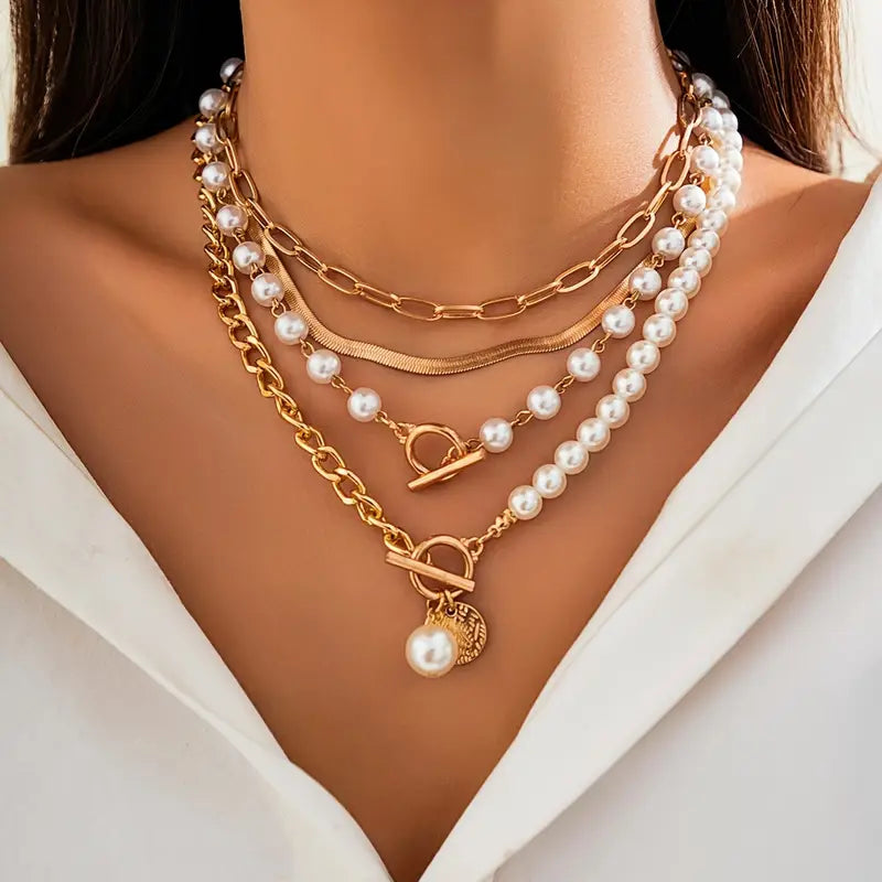 Andrea | Conjunto de collares en capas con perlas