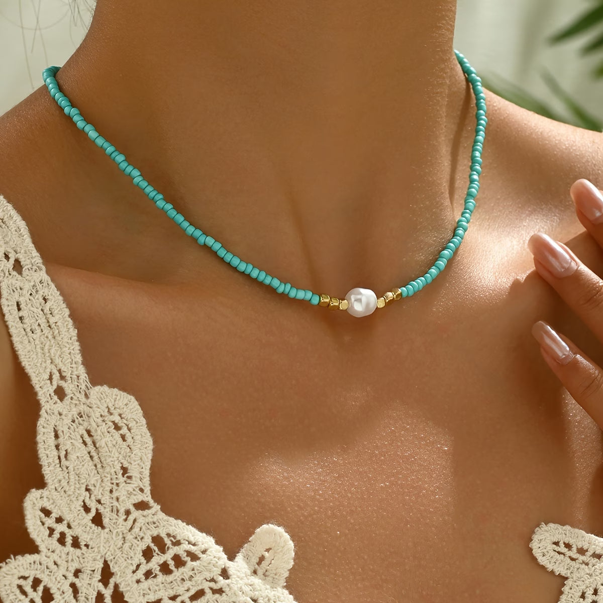 Alicia | Collar fino con turquesa y perlas