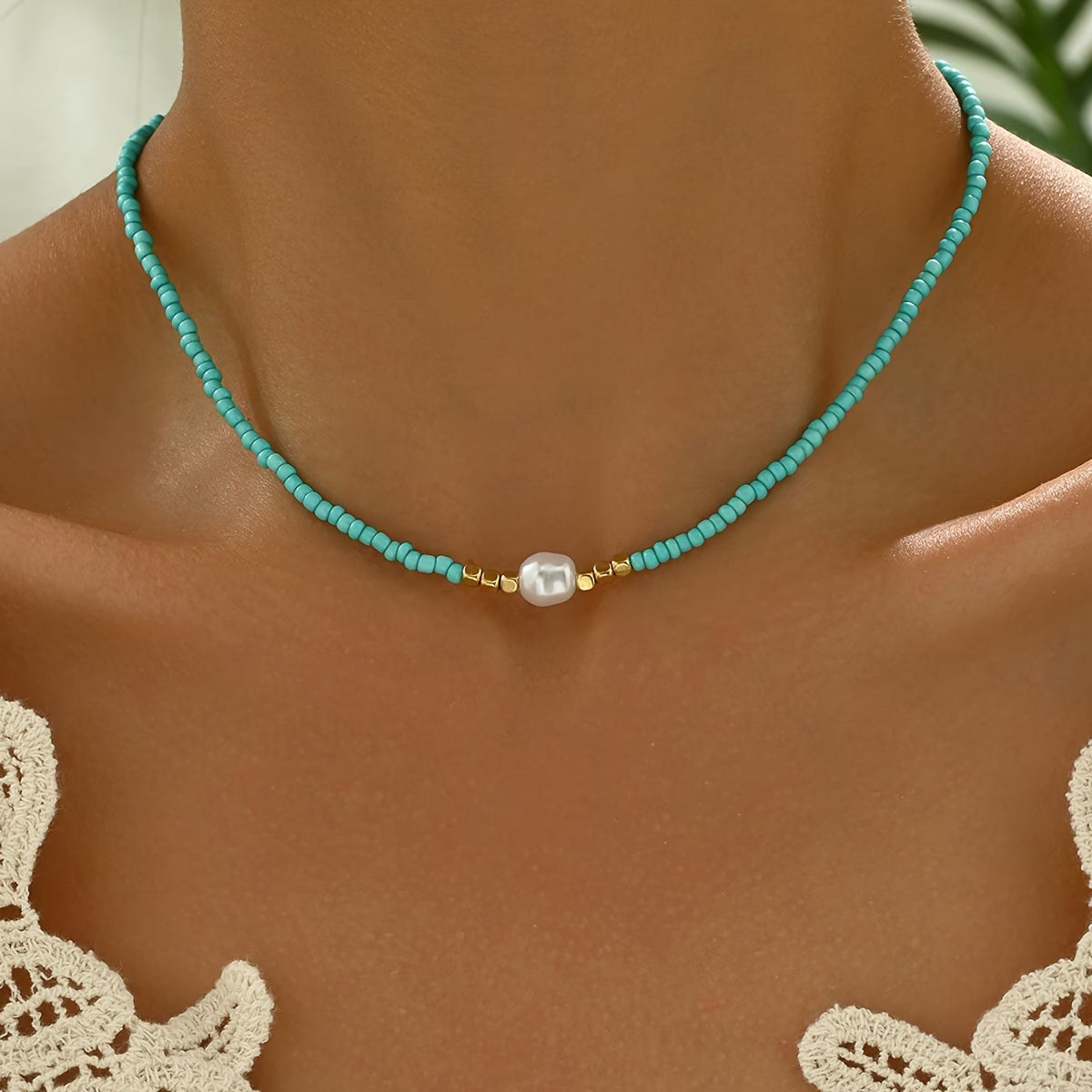 Alicia | Collar fino con turquesa y perlas