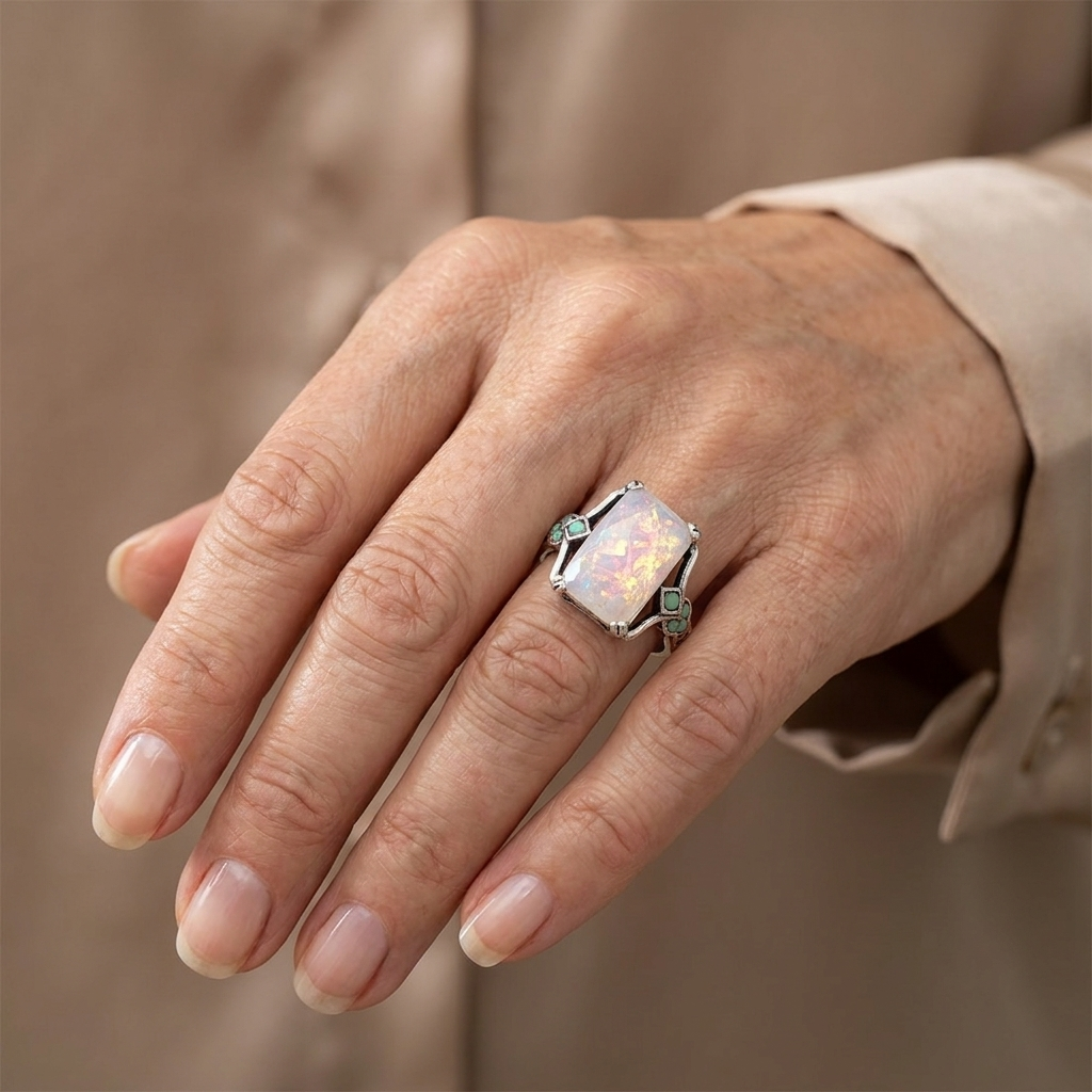 Elvira | Anillo de plata vintage con ópalo