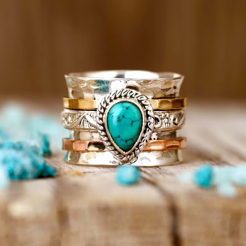 Azahar | Anillo Llamativo con Turquesa Ovalada