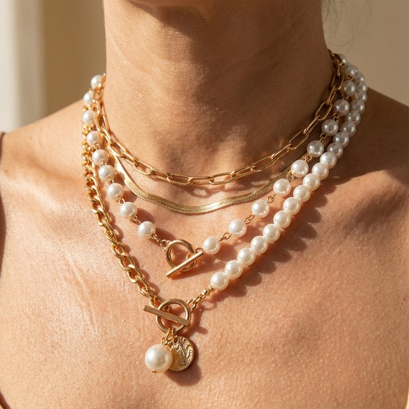 Andrea | Conjunto de collares en capas con perlas