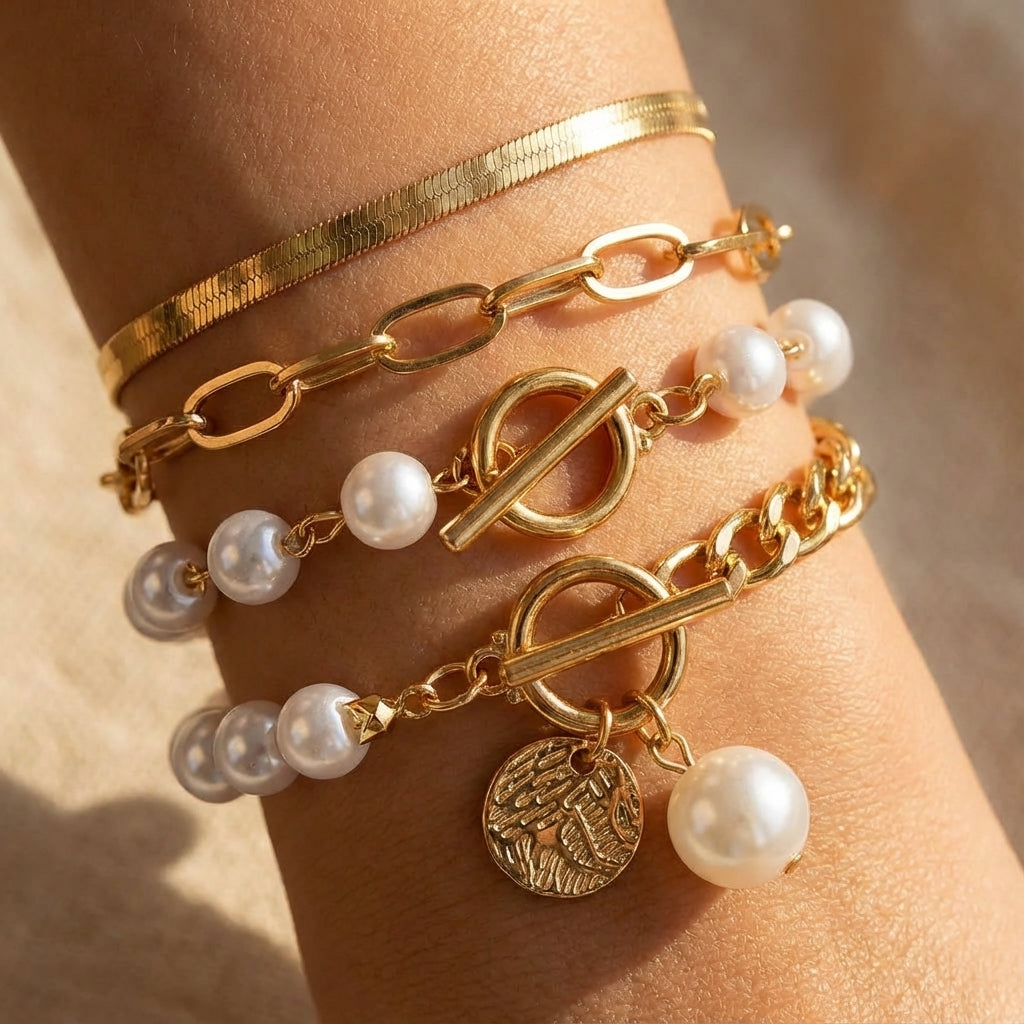 Reyes | Conjunto de pulseras de perlas en capas