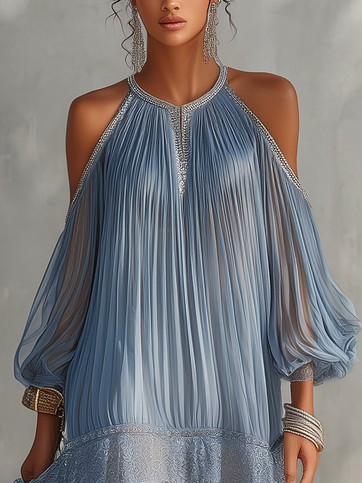 Sabina | Mini Vestido Azul con Hombros Descubiertos