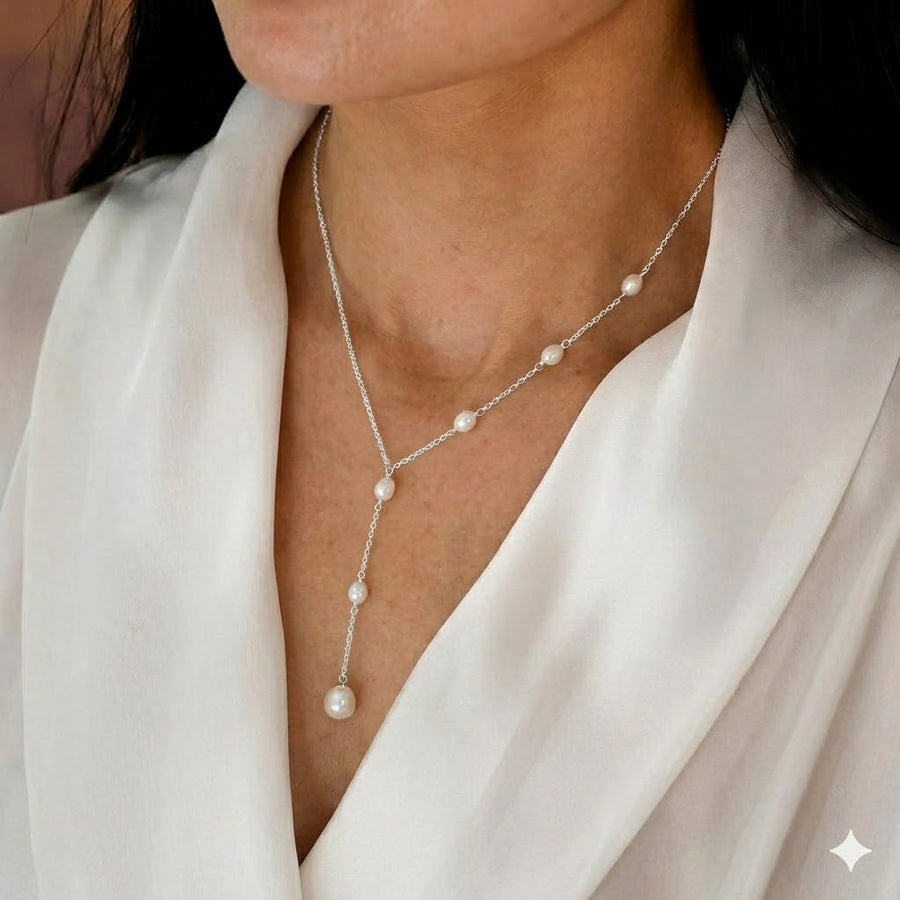 Estrella | Collar lariat con cascada de perlas