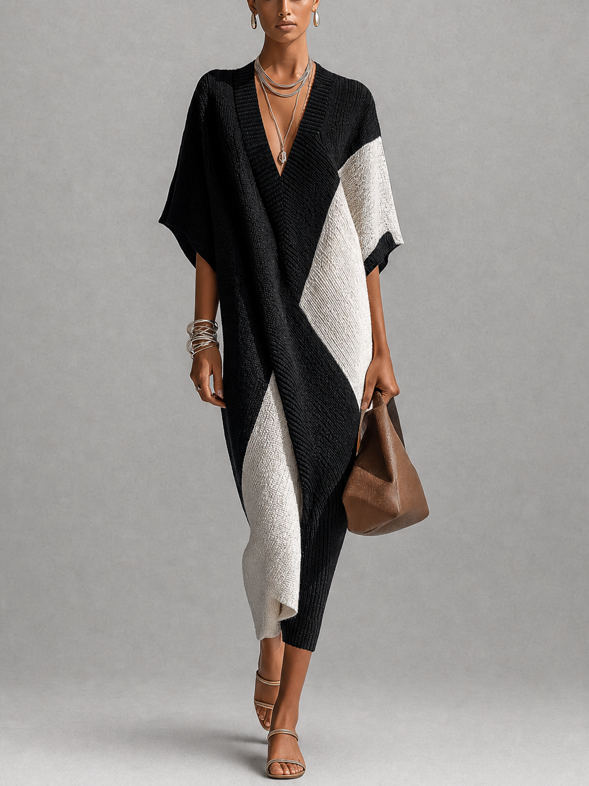 Vera | Vestido Midi en Ébano y Marfil