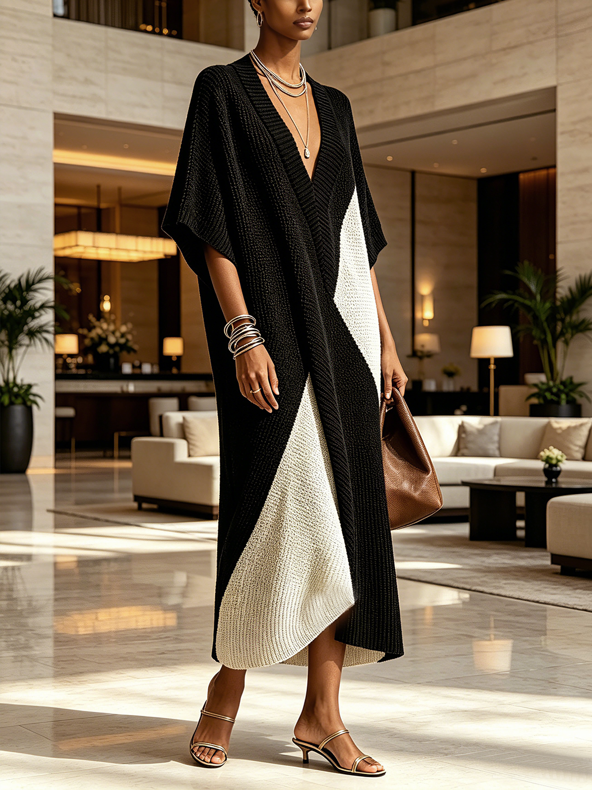 Vera | Vestido Midi en Ébano y Marfil